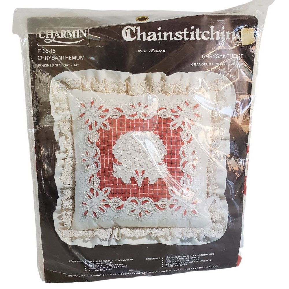 Janlynn Charmin Chrysanthemum Chainstitching Pillow Kit Ann Benson #35-15 USA